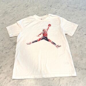 Jordan Mens Watercolor Jumpman Graphic T-Shirt White Size M Short Sleeve Cotton‎
